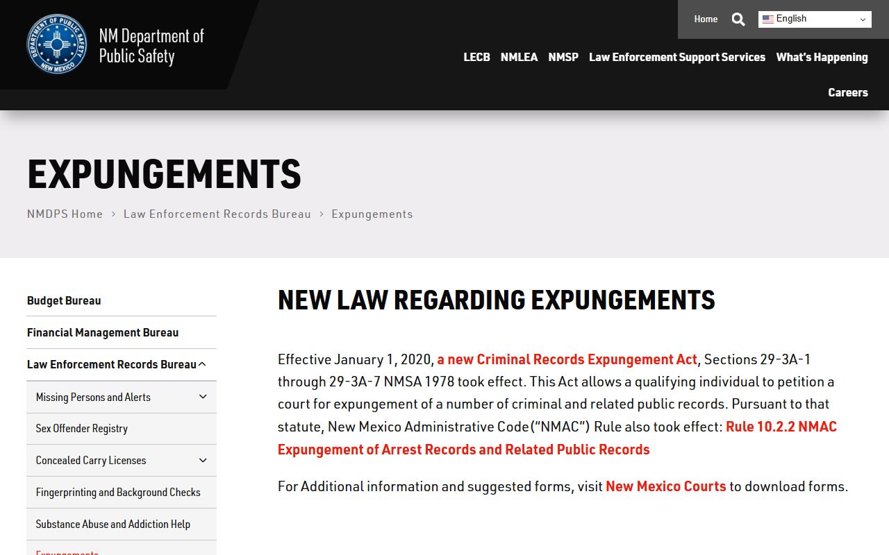 Torrance County arrest records and New Mexico DPS expungement access