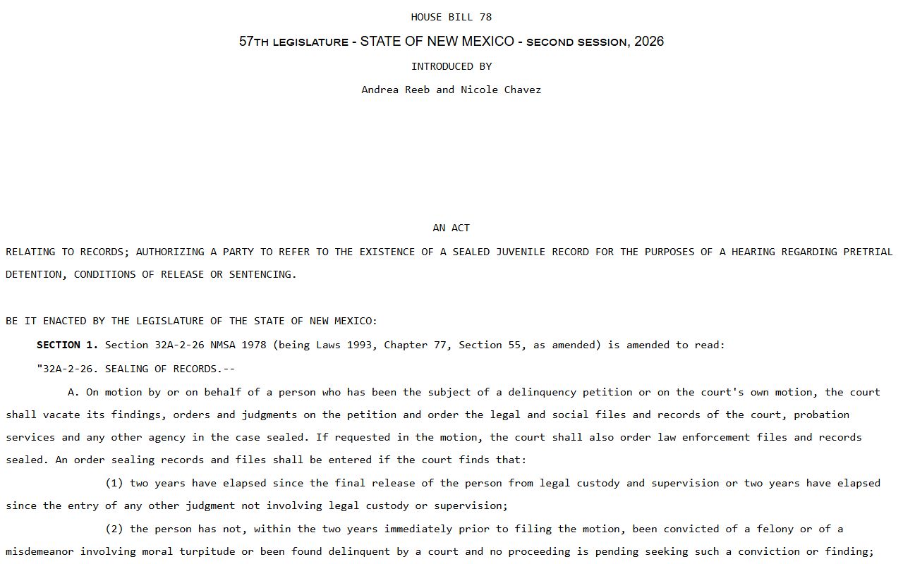 Torrance County court charge records and New Mexico juvenile sealing limits