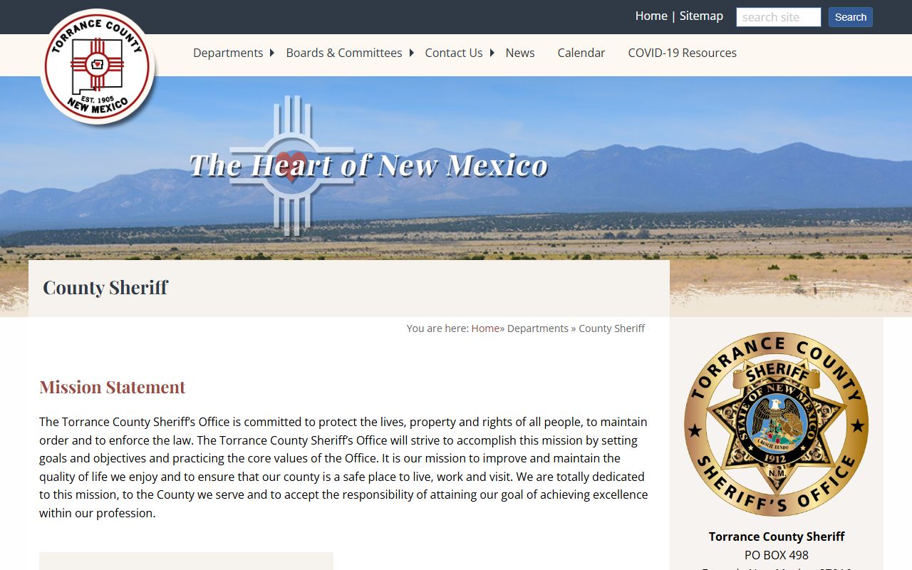 Torrance County arrest records and Sheriff's Office page