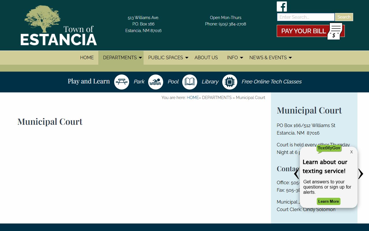 Torrance County court dockets Town of Estancia Municipal Court page