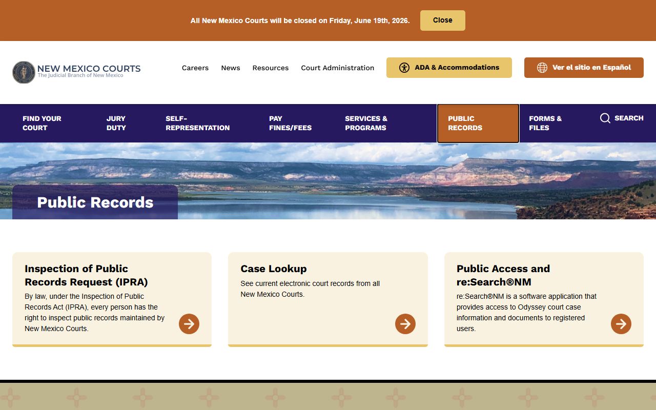 Torrance County court records on New Mexico Courts public records page