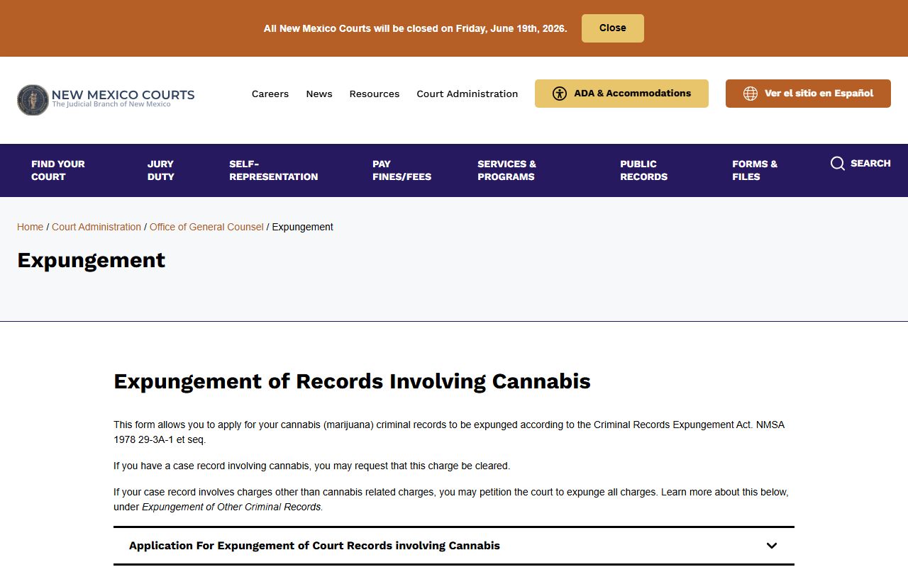 Torrance County criminal court records New Mexico Courts expungement page