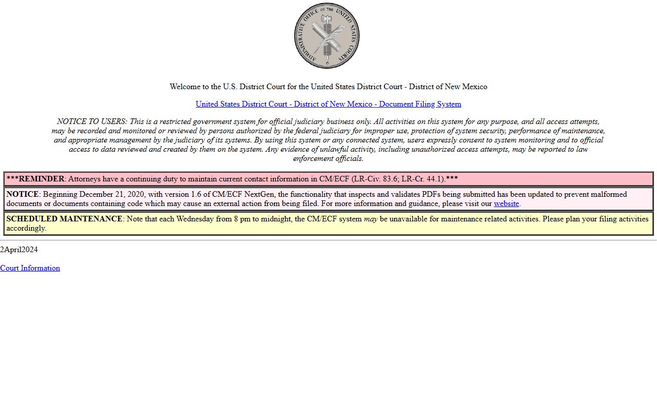 Torrance County District Court federal CM ECF distinction