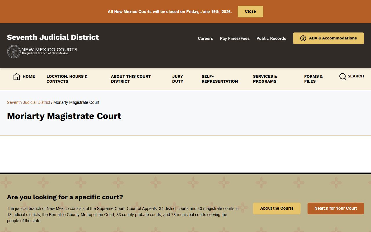 Torrance County court records Moriarty Magistrate Court page