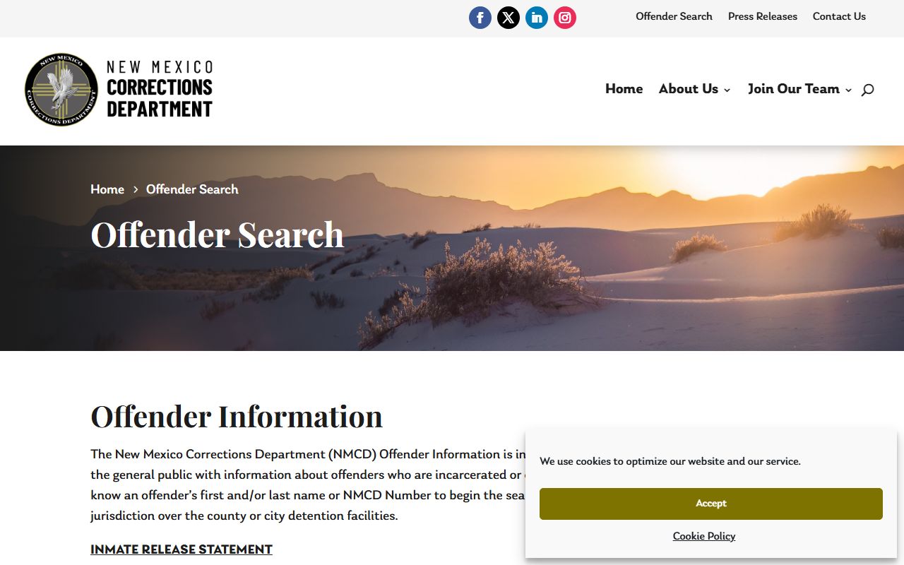 Torrance County inmate search and NMCD offender search fields