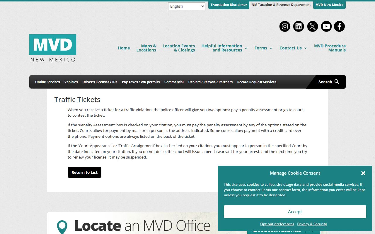 Torrance County traffic court records and New Mexico MVD traffic ticket page